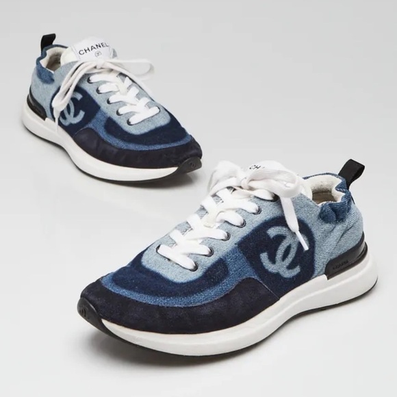 CHANEL Shoes - Chanel Blue Denim CC Logo Sneakers Size 38